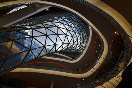 Frankfurt am Main, Germany. August 2019. The Zeilgalerie on the Zeil, the shopping course. Very modern structure in metal and glass. View from inside.のeditorial素材
