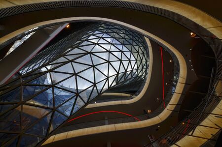 Frankfurt am Main, Germany. August 2019. The Zeilgalerie on the Zeil, the shopping course. Very modern structure in metal and glass. View from inside.のeditorial素材