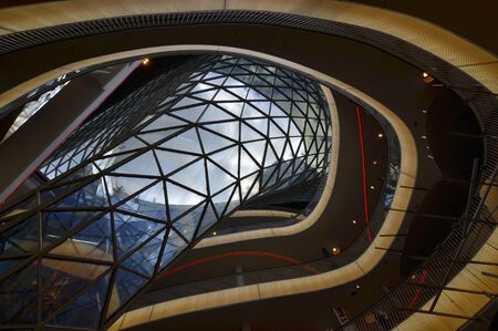 Frankfurt am Main, Germany. August 2019. The Zeilgalerie on the Zeil, the shopping course. Very modern structure in metal and glass. View from inside.のeditorial素材