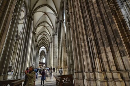 Cologne, Germany, August 2019. Inside view of the cathedral, you can see the very high arches. Many tourists visiting.のeditorial素材