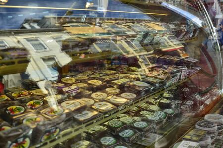 Amsterdam, Holland. August 2019. In the red light district, a store sells cannabis-based cookies and sweets.のeditorial素材