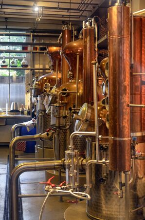 Amsterdam, Holland, August 201. In the central red light district a craft brewery: from the street you can see all the equipment to produce the delicious Dutch beer.のeditorial素材