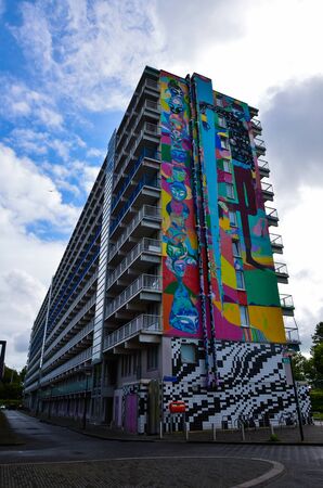 Amsterdam, Holland, August 2019. The Bijlmer district is considered the Amsterdam ghetto. Here street art is widespread thanks to the murals by Ammar Abo Bakr.のeditorial素材