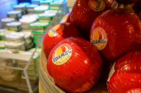 Goes, the Netherlands, August 2019. The typical forms of Dutch edam cheese.