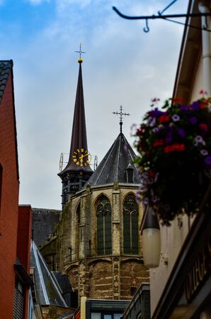 Goes, the netherlands, August 2019. The square where we find the two large churches: Kerk Singelstraat Maria Magdalena and Saint Maria Magdalena. Rich floral decorations.のeditorial素材