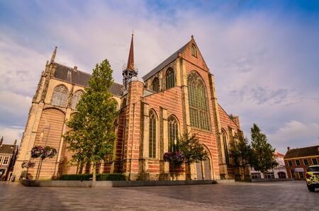 Goes, region of Zeeland, Holland. August 2019. View of three-fourths of the facade of the imposing church of Maria Magdalenakerk.のeditorial素材