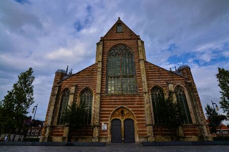 Goes, region of Zeeland, Holland. August 2019. View of the facade of the imposing church of Maria Magdalenakerk.のeditorial素材