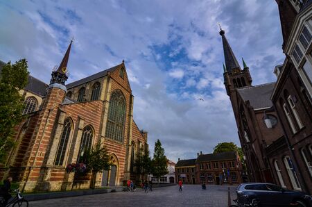 Goes, the netherlands, August 2019. The square where we find the two large churches: Kerk Singelstraat Maria Magdalena and Saint Maria Magdalena. With their grandeur they dominate the scene.のeditorial素材