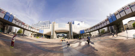 Brussels, Belgium, August 2019. The European Parliament's Altiero Spinelli Building in a large...