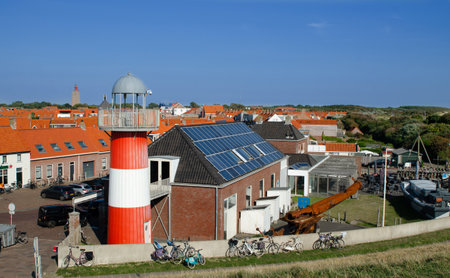 Westkapelle, Netherlands, August 2019. One of the lighthouses in the built-up area.のeditorial素材