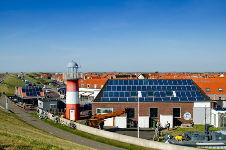Westkapelle, Netherlands, August 2019. One of the lighthouses in the built-up area.のeditorial素材