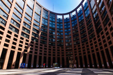 Strasbourg, France, August 2019. View of the inner courtyard of the European parliament. The particular elliptical shape strikes the visitor. Beautiful sunny summer dayのeditorial素材