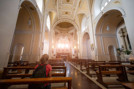 Alberobello, Puglia, Italy. August 2021. Amazing view of the interior of the cathedral Basilica of Saints Cosmas and Damian (Parrocchia Santuario Basilica S.S. Cosma E Damiano)のeditorial素材