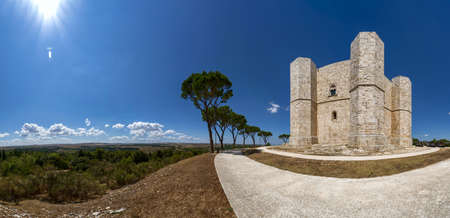 Andria, Puglia, Italy. August 2021. Amazing large format photo of Castel del Monte. Beautiful summer day with white clouds. Copy space.のeditorial素材