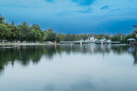 Budapest, Hungary. August 27, 2022. Shot of the ice skating rink and rowing rink in City Park, the...