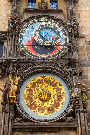 Prague, Czech Republic, August 5, 2023. The astronomical clock is one of the main attractions of the old town. Nice shot in vertical format. Travel destinations.の写真素材