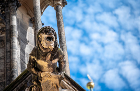 Prague, Czech Republic, August 8, 2023. Close-up view of a gargoyle on St. Vitus Cathedral. Beautiful summer day. Travel destinations.の写真素材