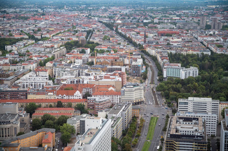 Berlin, germany, august 15, 2023. Sprawling berlin cityscape from a high vantage point, revealing...