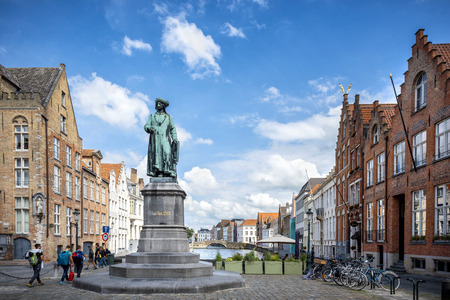 Brugge medieval historic city. Brugge streets and historic center, canals and buildings. Brugge popular touristic destination of Belgium.のeditorial素材