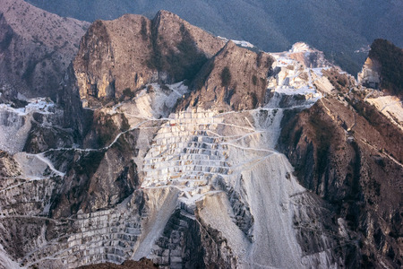 Marble quarry at sunset in Carrara, Tuscany, Italyの写真素材