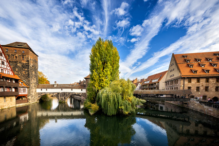 Nuremberg, Hangman's Bridge over the Pegnitz River. Franconia, Germanyのeditorial素材