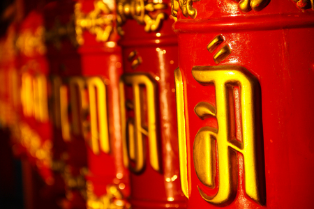 Buddhist prayer wheelsの写真素材