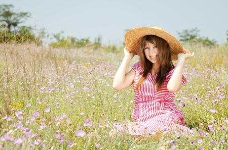 Retro style girl at countryside.