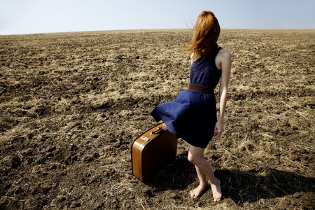 Redhead girl at outdoor.の写真素材