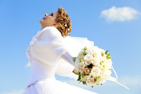 Young bride with flowers.の写真素材