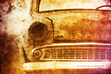 Old car at field. Photo in multicolor image style.の写真素材