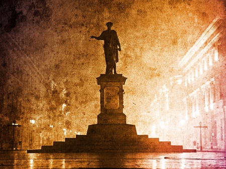 Duc de Richelieu statue in Ukraine, Odessa. Photo in multicolor image style.の写真素材