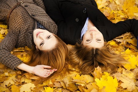 Two girls at otudoor in the park.の写真素材
