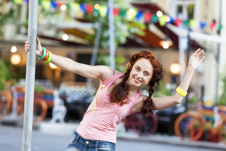 Hipster girl at the street.の写真素材