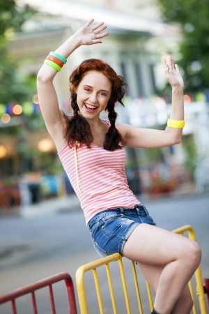 Hipster girl at the street.の写真素材