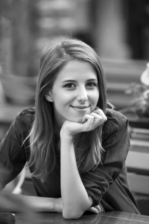 Girl in cafe. の写真素材