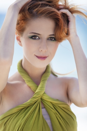 Fashion girl at hte beach.の写真素材