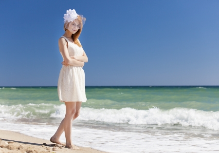 Young bride at the beachの写真素材
