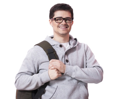 Smiling male student with a backpack の写真素材