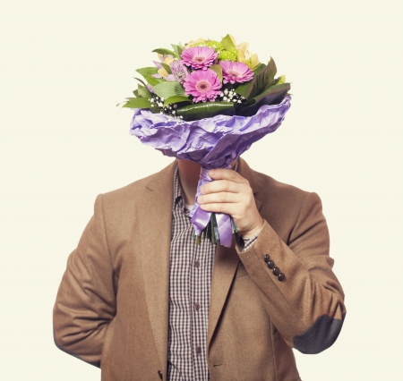 Man with flowersの写真素材