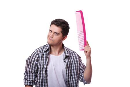 Style man with big comb. White background.の写真素材