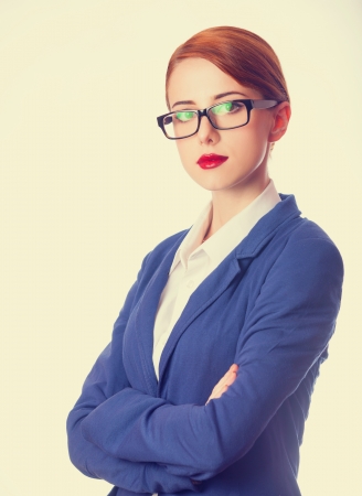 Businesswomen in red glasses. Studio shot isolatedの写真素材