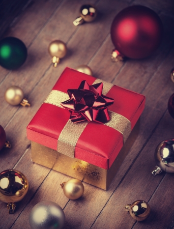 Christmas gift. Photo in vintage style.の写真素材