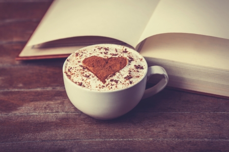 Cup of coffee with booksの写真素材