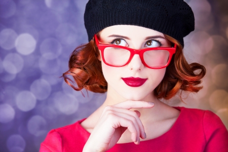 Beautiful girl in glasses. Photo on color .の写真素材