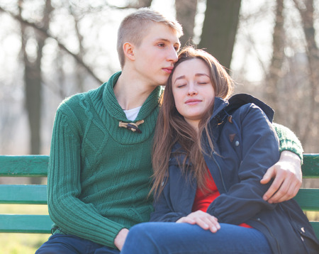 Young teen couple at outdoor.の写真素材