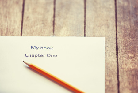 Pencil and paper for writer. Photo in retro color style.の写真素材