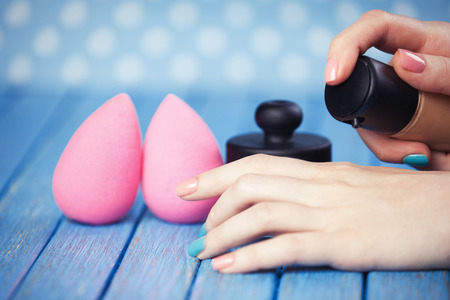 Female hand and beauty blender.の写真素材