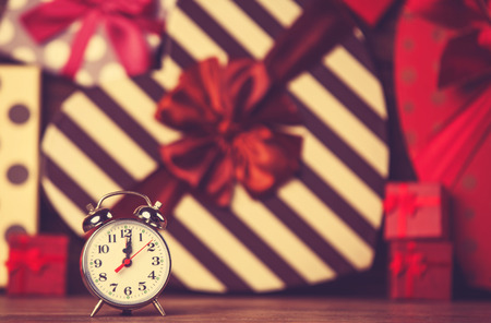 Vintage clock on christmas background