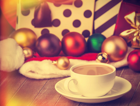 Cup of coffee and gifts の写真素材