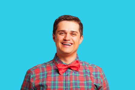 Casual man in shirt on blue .の写真素材